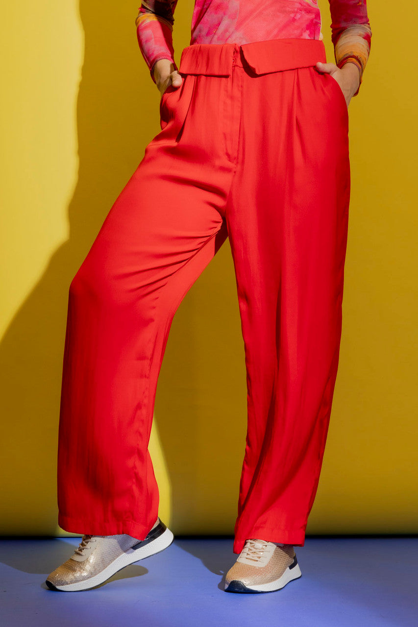 Red Silky Paperbag Pant