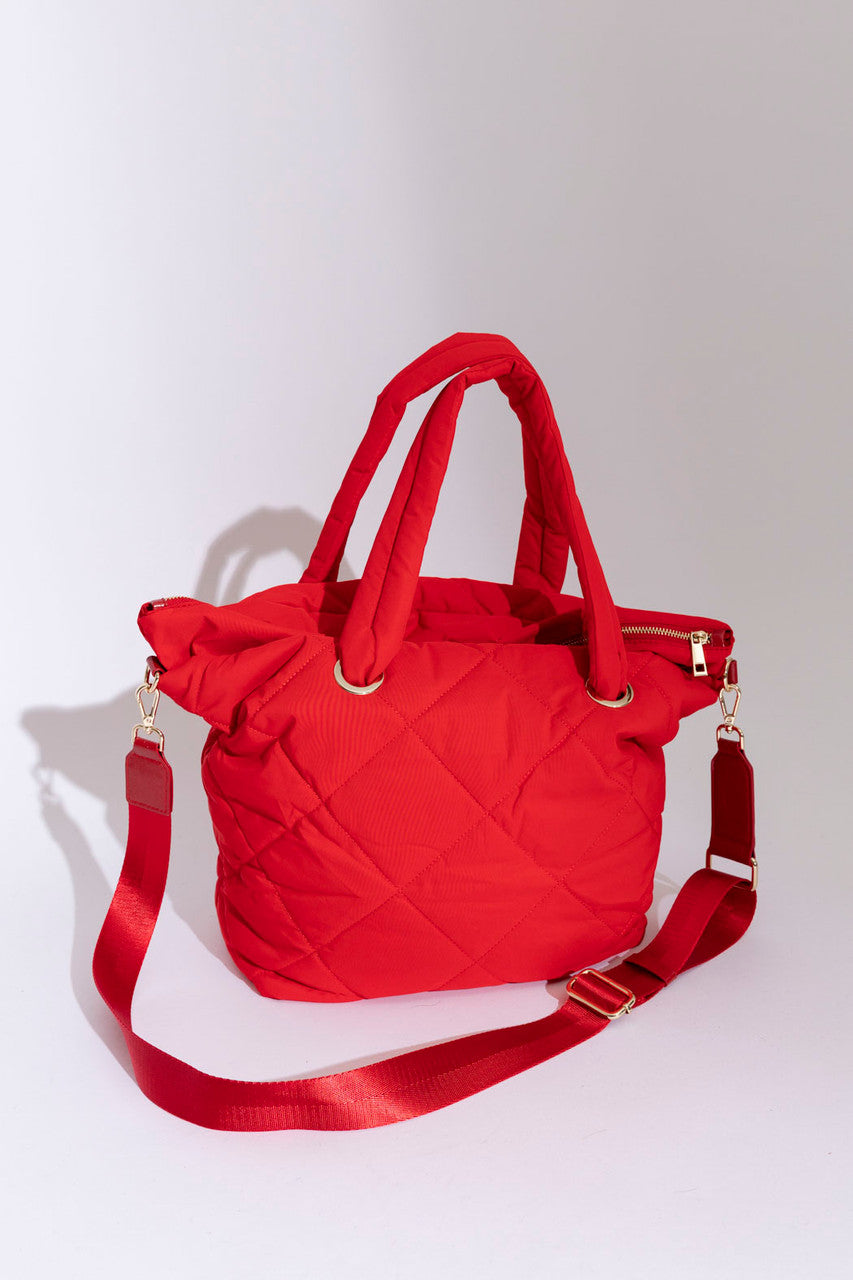 Red Qulited Tote Bag
