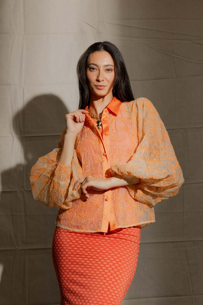 Orange Balloon Sleeve Shirt