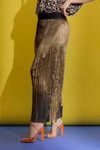 Gold Metallic Pleat Skirt Gold Sml