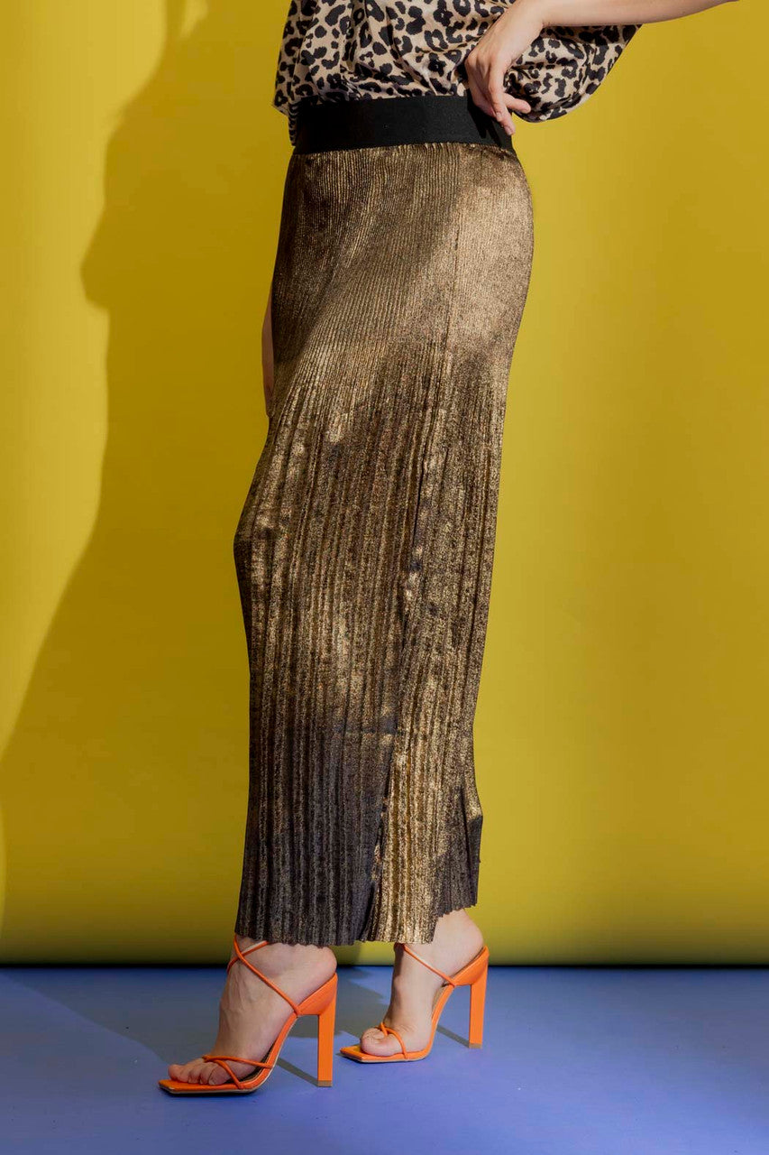 Gold Metallic Pleat Skirt Gold Sml