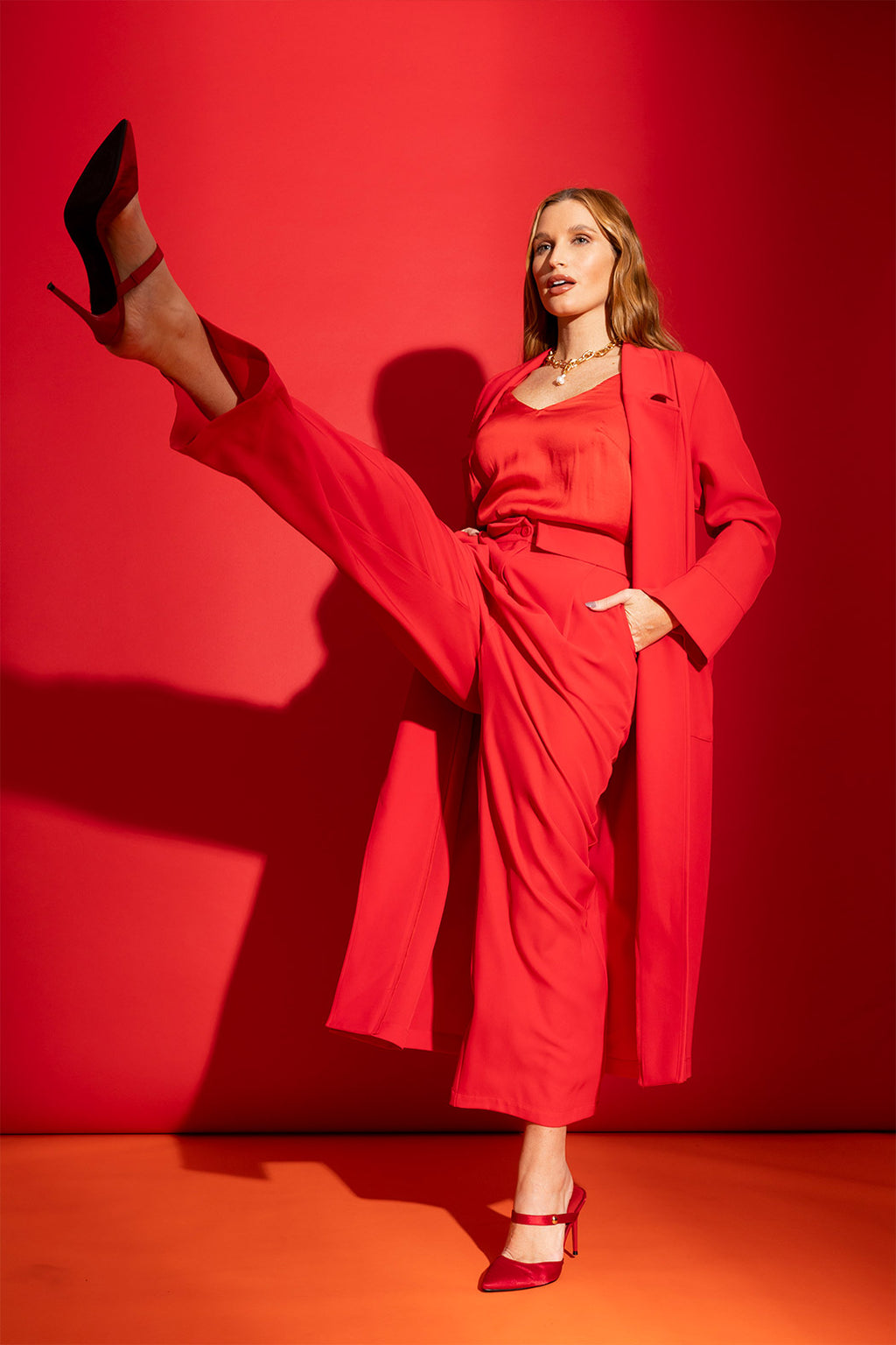 Red Euro Paperbag Pant