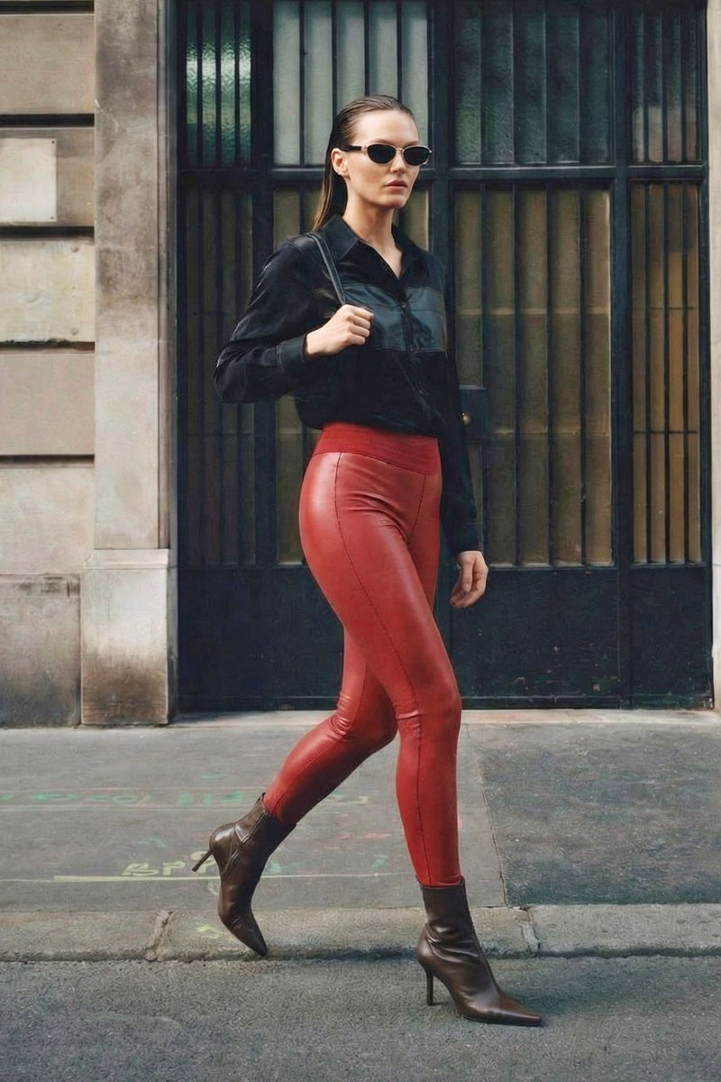 Deep Red Faux Leather Tummy Shaper Miracle Pant