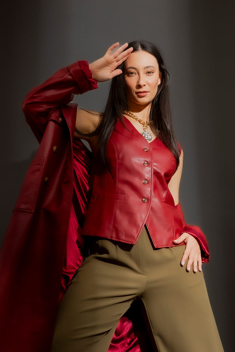 Red Faux Leather Vest