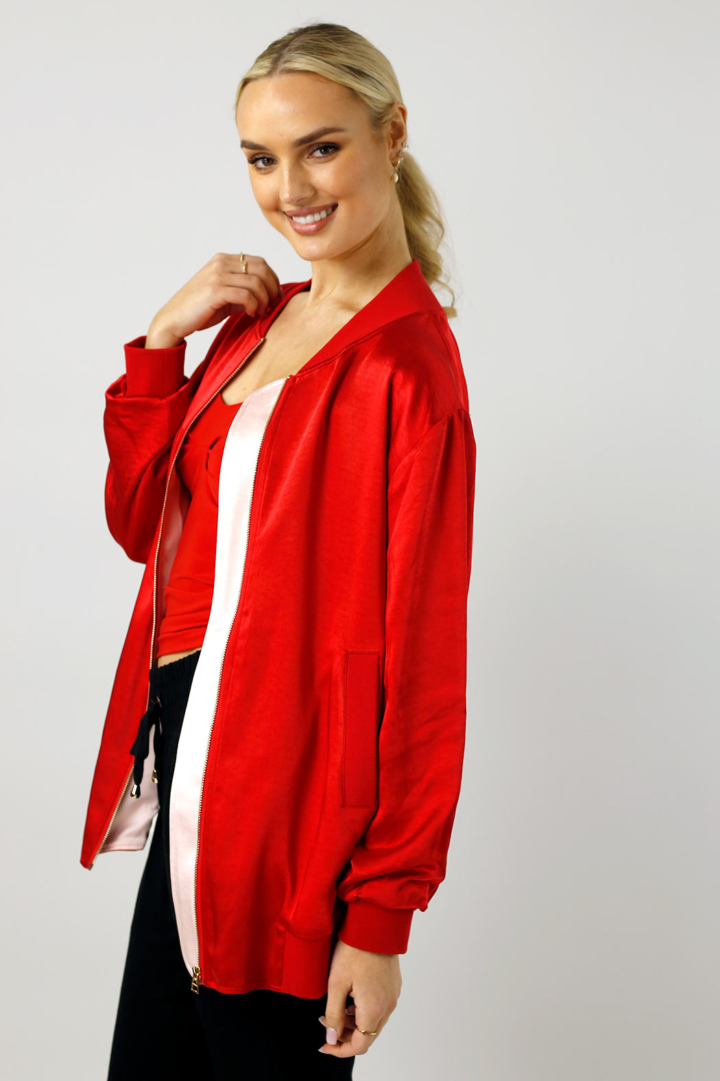 Red Satin Bomber Jacket - FINAL SALE