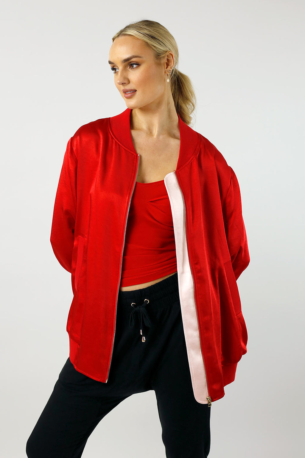 Red Satin Bomber Jacket - FINAL SALE