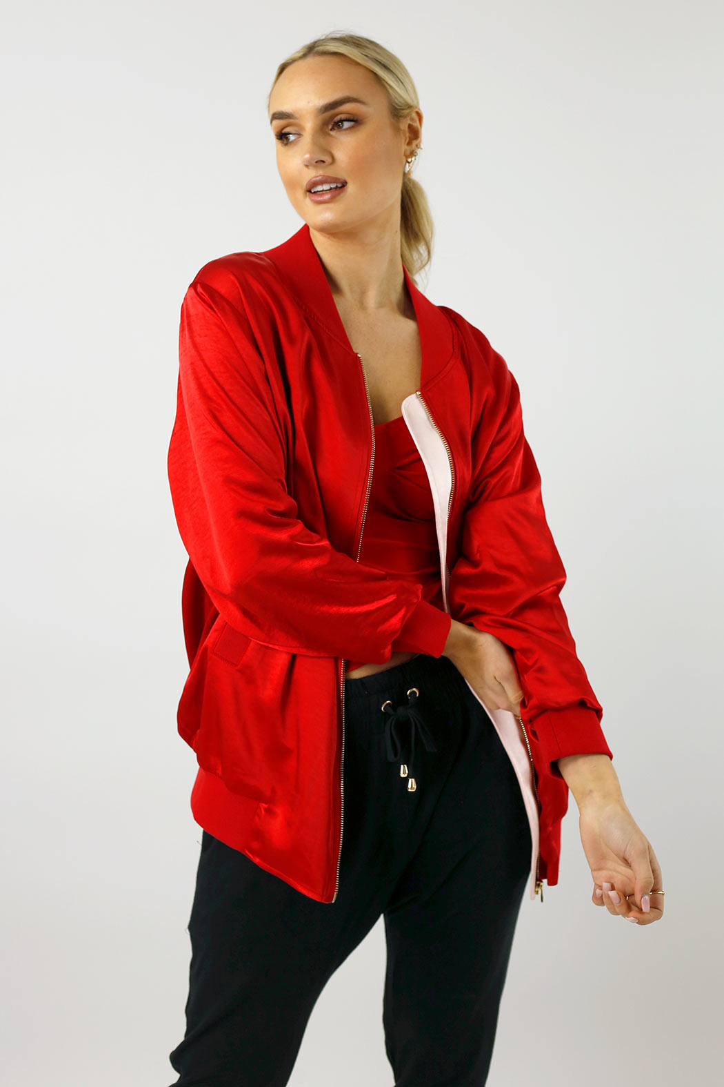 Red Satin Bomber Jacket - FINAL SALE