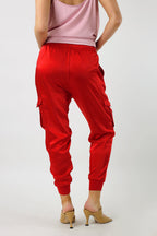 Red Satin Cargo Pants - FINAL SALE