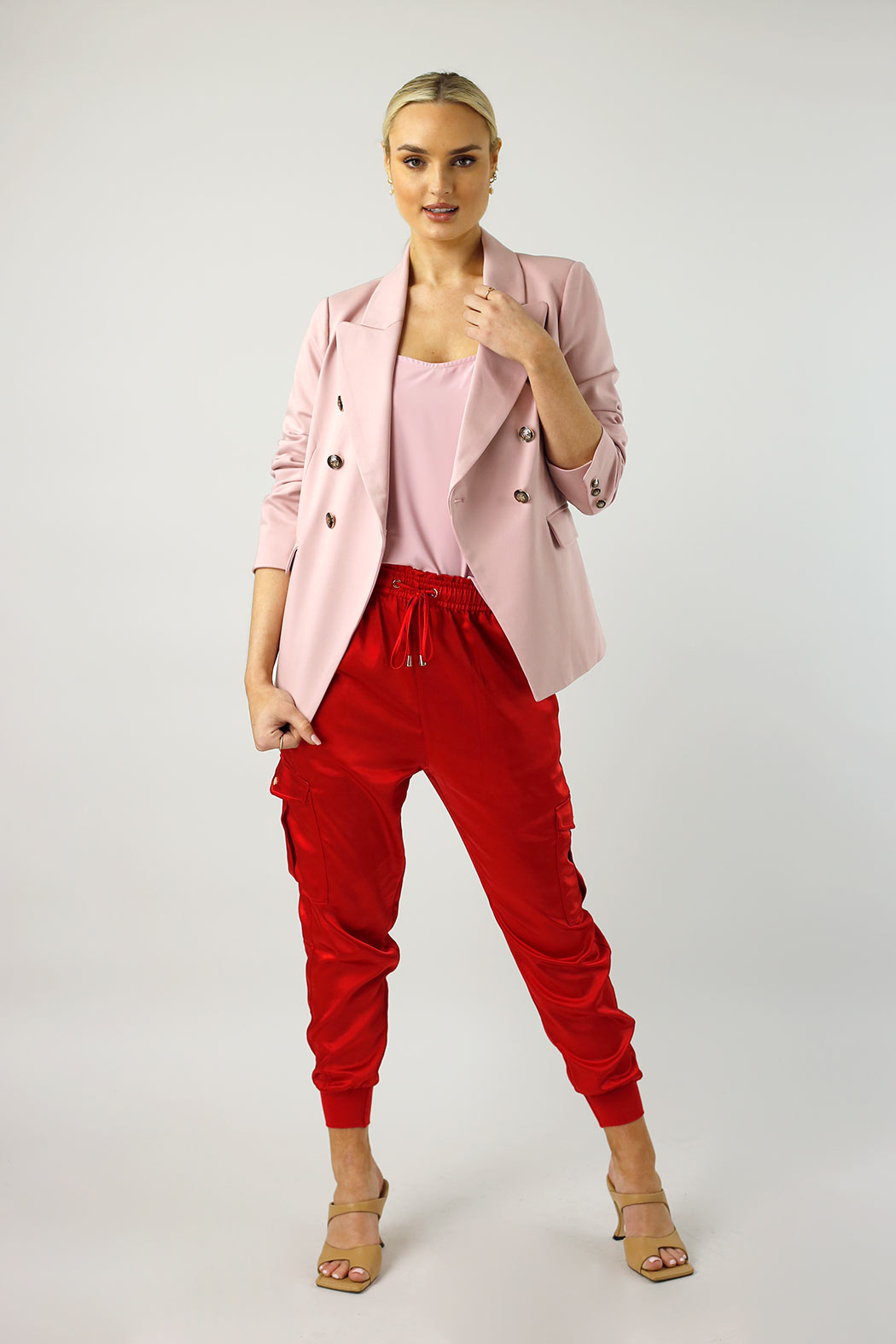 Red Satin Cargo Pants - FINAL SALE