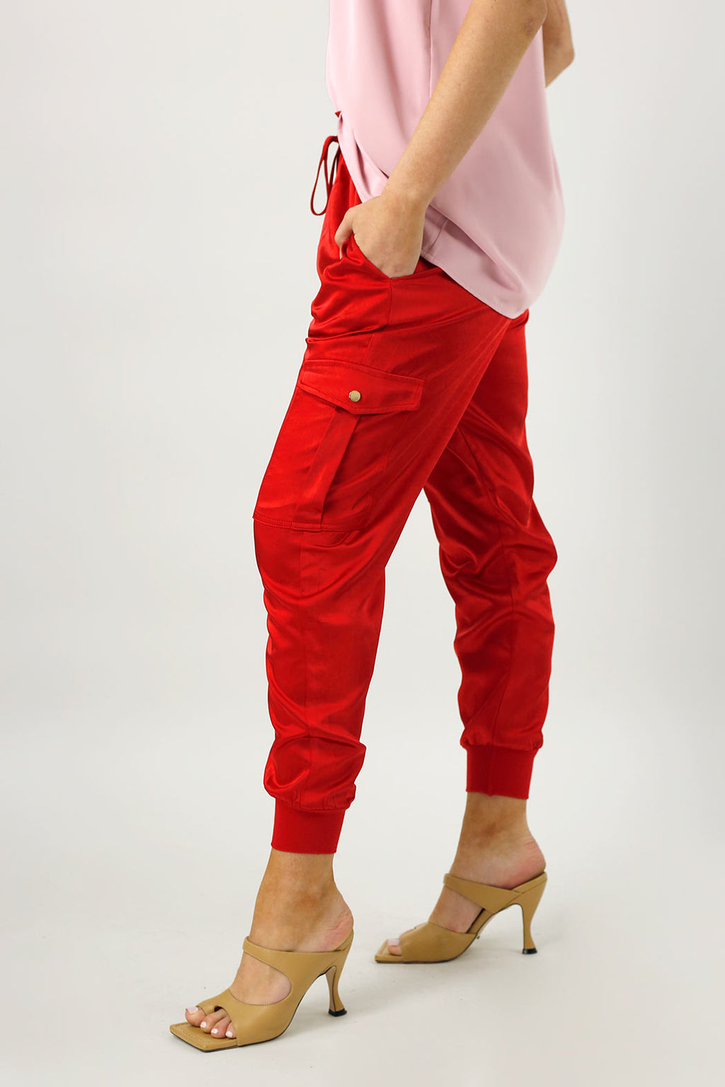 Red Satin Cargo Pants - FINAL SALE