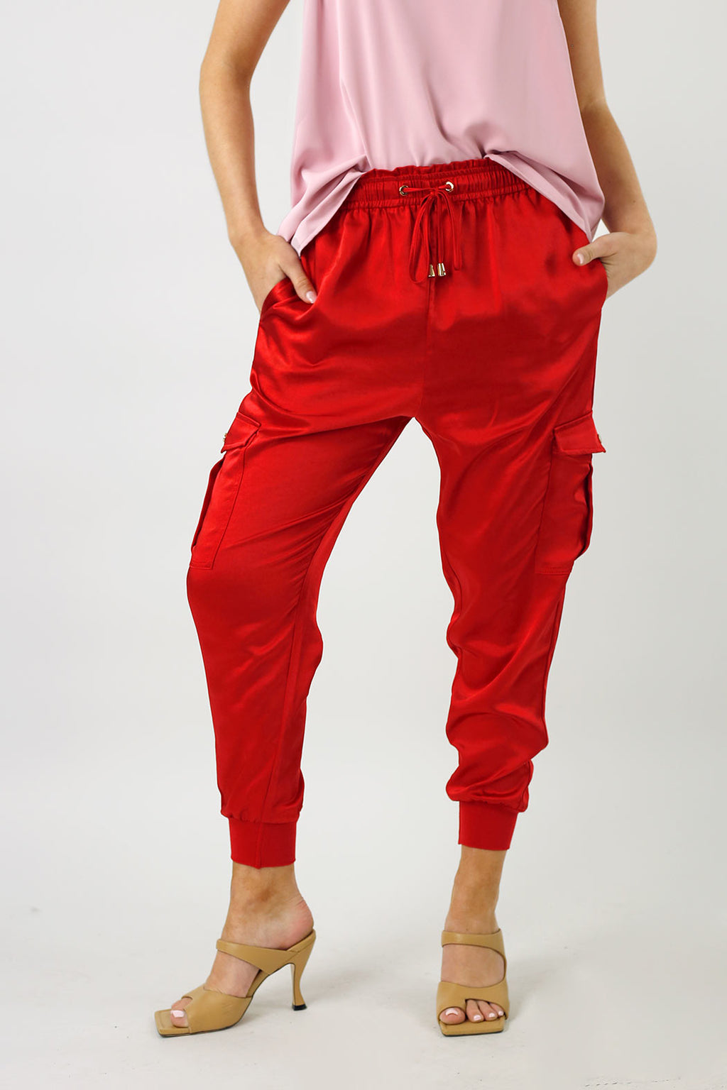 Red Satin Cargo Pants - FINAL SALE
