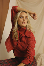 Crop Textured Blazer - Red- SALE