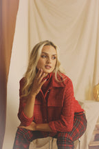 Crop Textured Blazer - Red- SALE