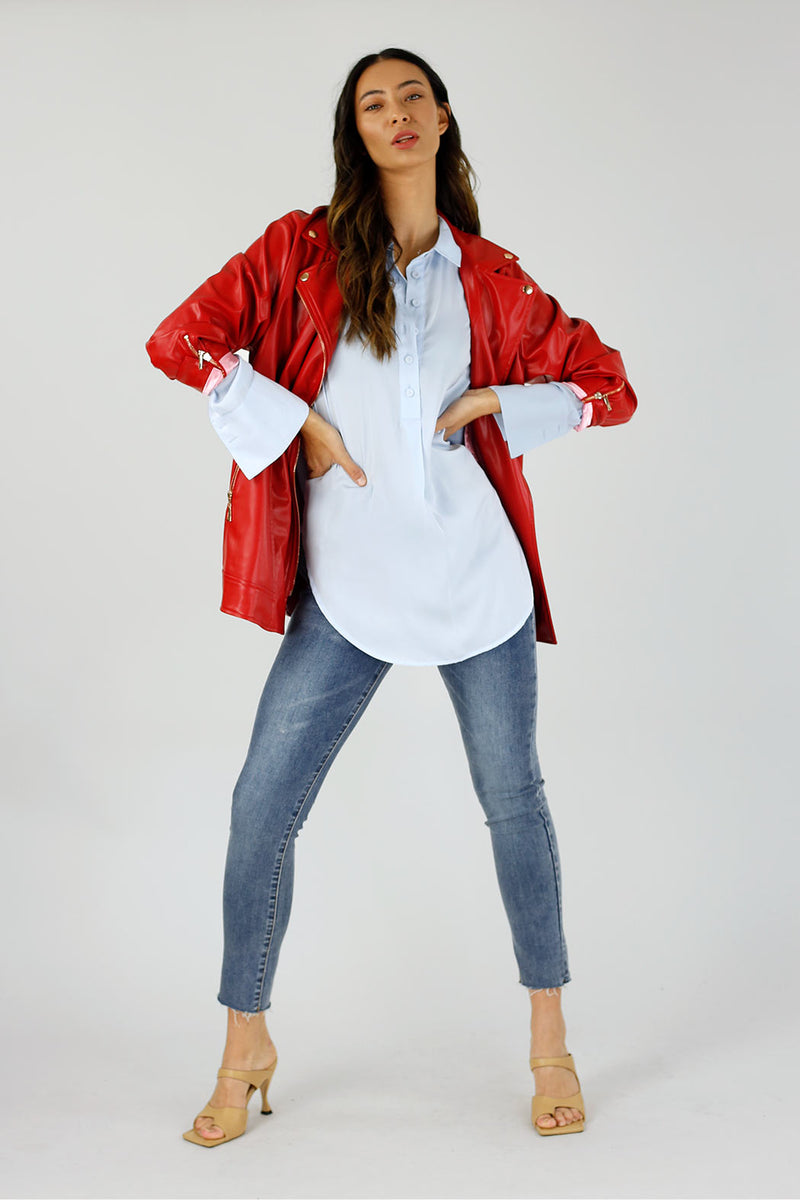 Red Vegan Leather Biker Jacket - FINAL SALE