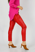 Red Vegan Leather Biker Pants - FINAL SALE