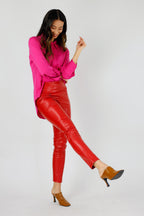 Red Vegan Leather Biker Pants - FINAL SALE