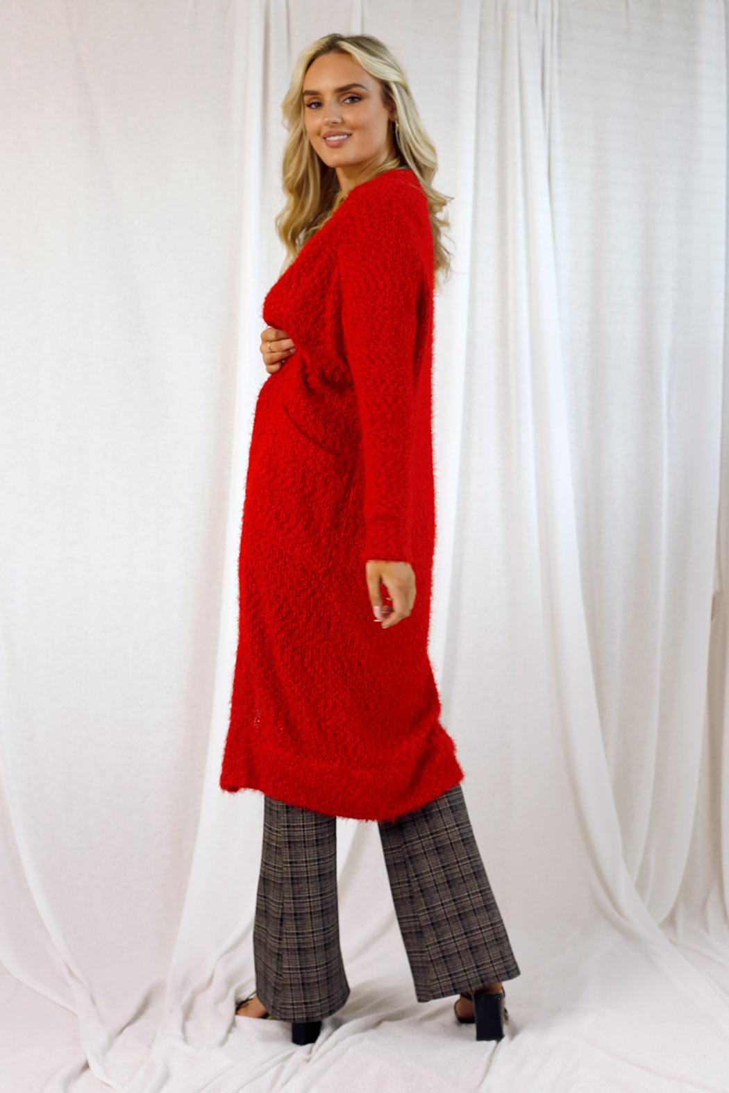 Red Fluffy Raglan Cardi - SALE