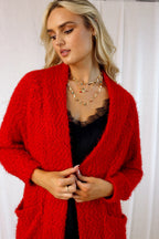 Red Fluffy Raglan Cardi - SALE