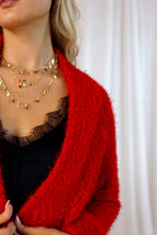 Red Fluffy Raglan Cardi - SALE