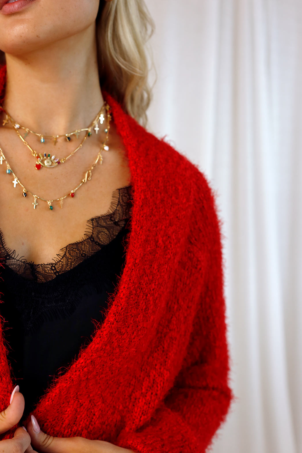 Red Fluffy Raglan Cardi - SALE