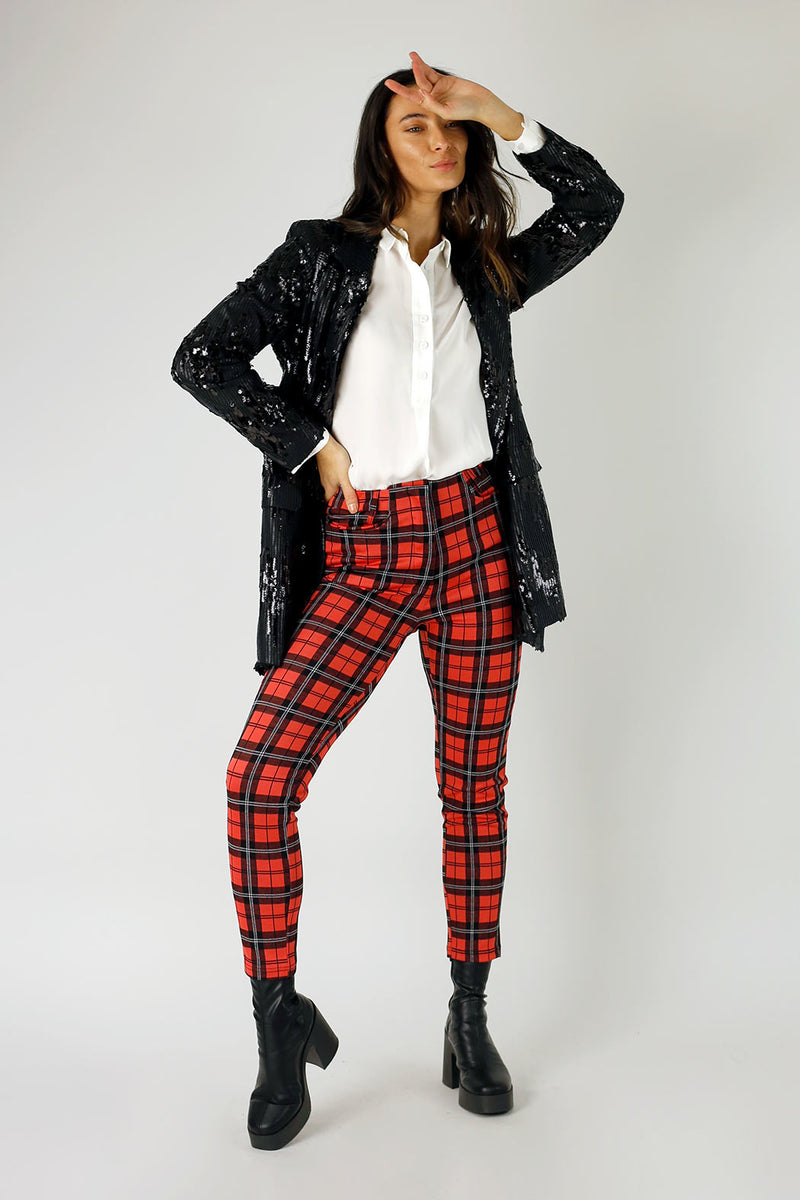 Red Check Slim Leg Pant - FINAL SALE
