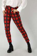 Red Check Slim Leg Pant - FINAL SALE