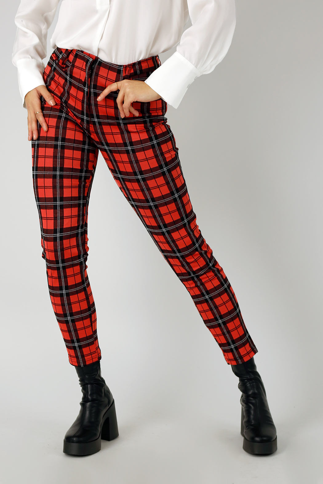 Red Check Slim Leg Pant - FINAL SALE