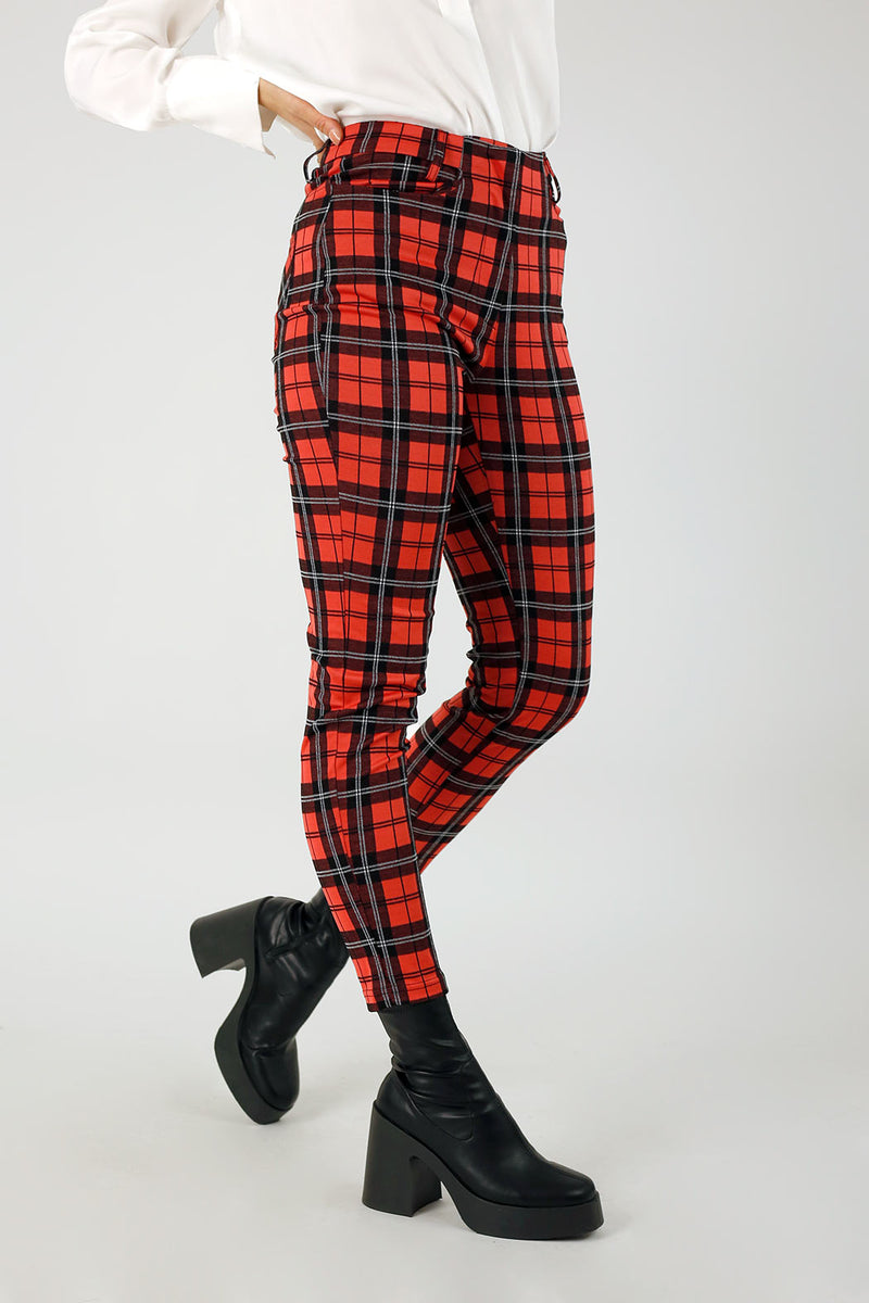 Red Check Slim Leg Pant - FINAL SALE