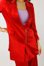 Red Satin Feather Blazer - Final Sale