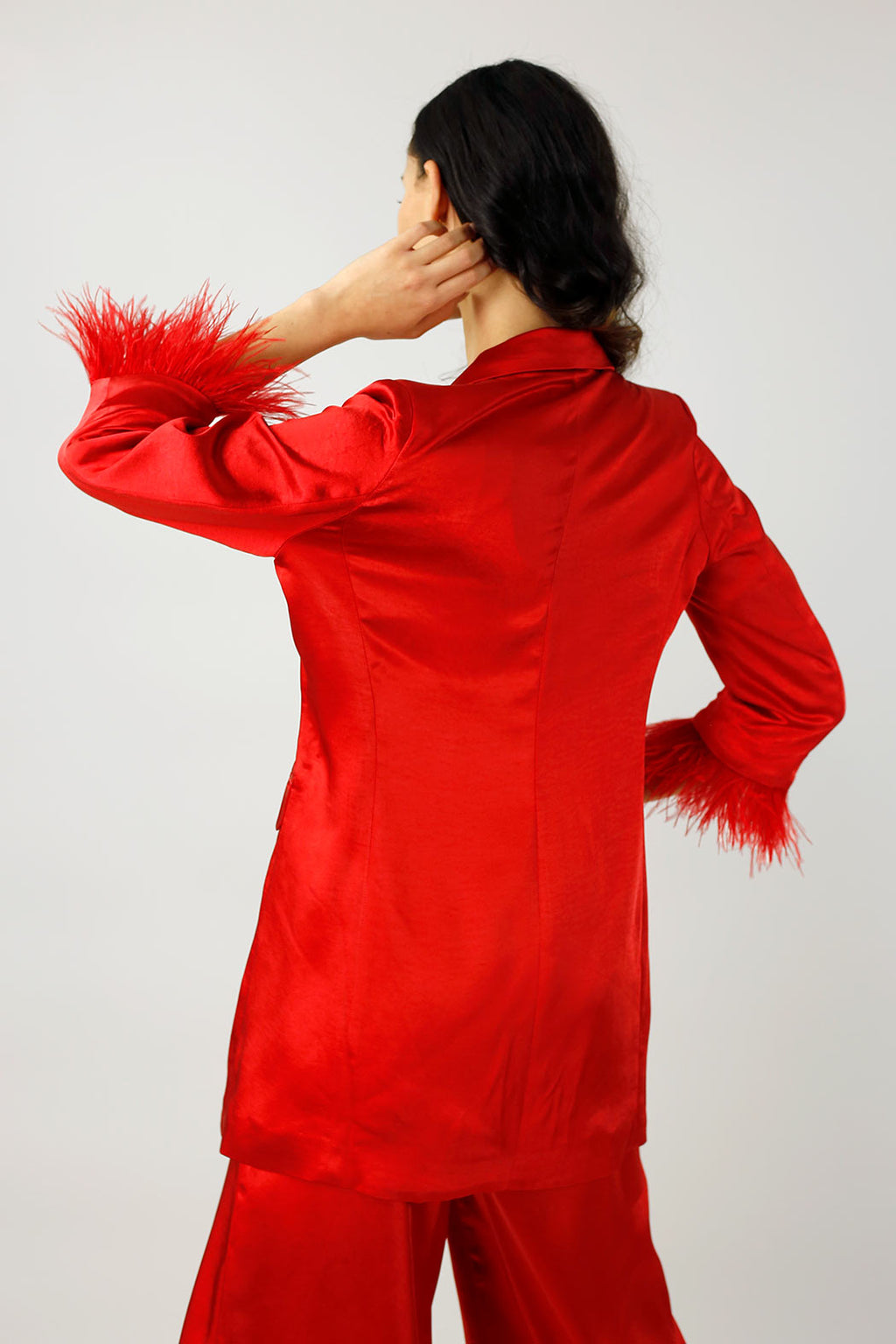 Red Satin Feather Blazer - Final Sale