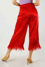 Red Satin Feather Culottes - FINAL SALE