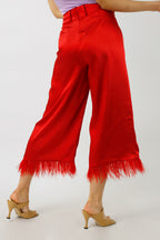 Red Satin Feather Culottes - FINAL SALE