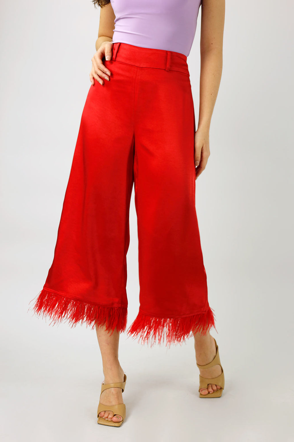 Red Satin Feather Culottes - FINAL SALE
