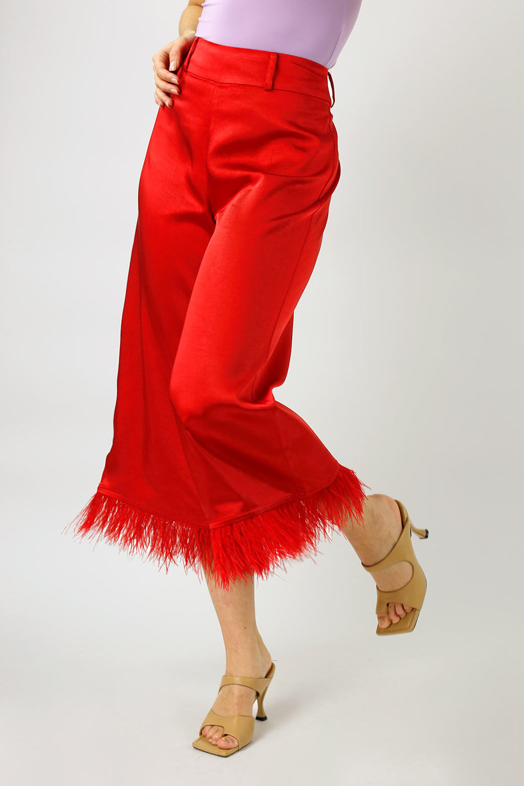 Red Satin Feather Culottes - FINAL SALE