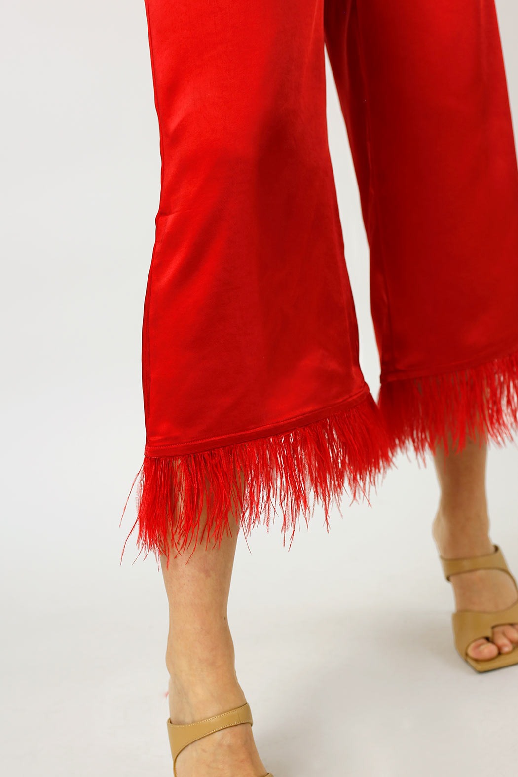 Red Satin Feather Culottes - FINAL SALE