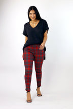 Red Tartan Ponte Slim Pant