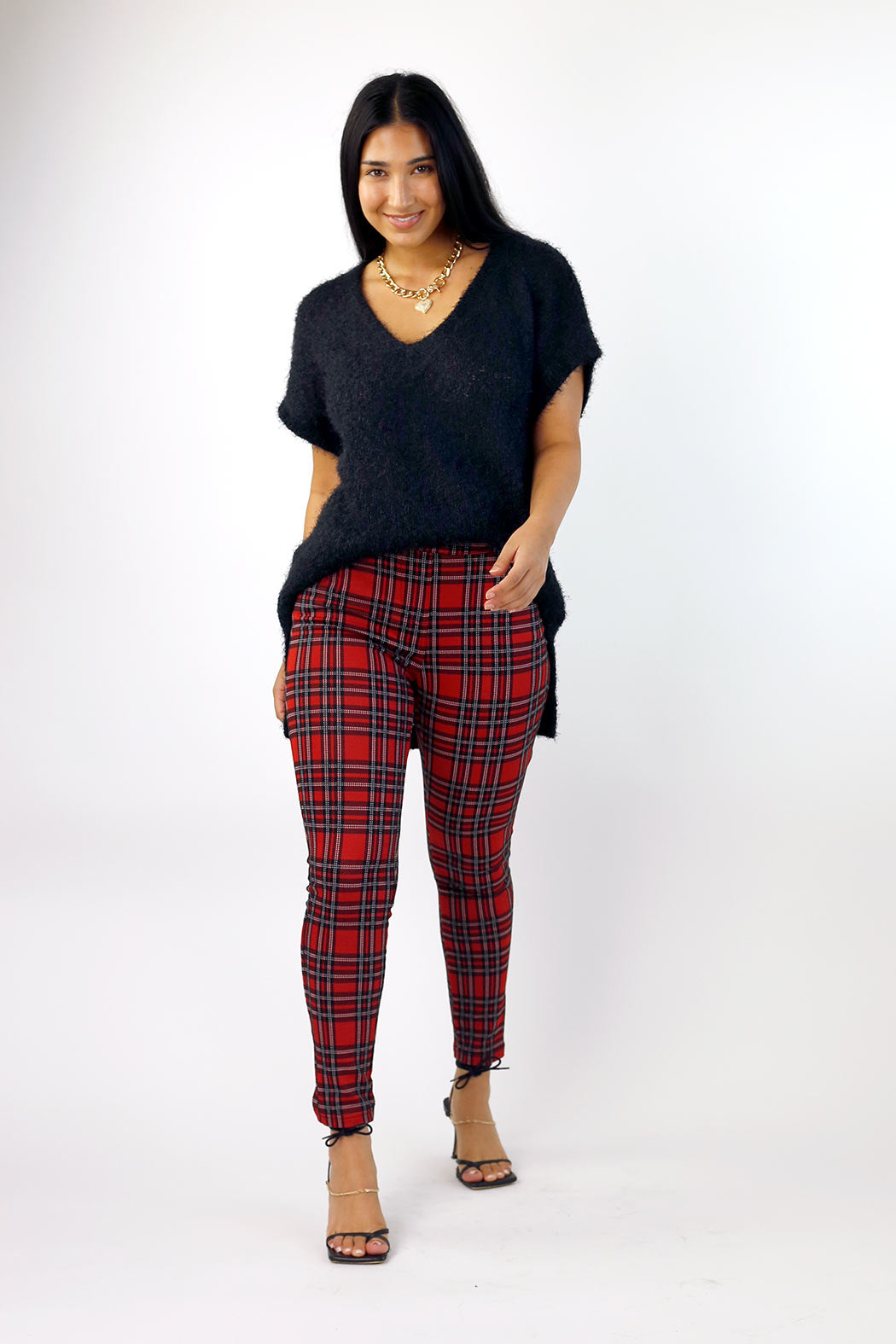 Red Tartan Ponte Slim Pant