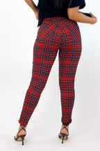 Red Tartan Ponte Slim Pant