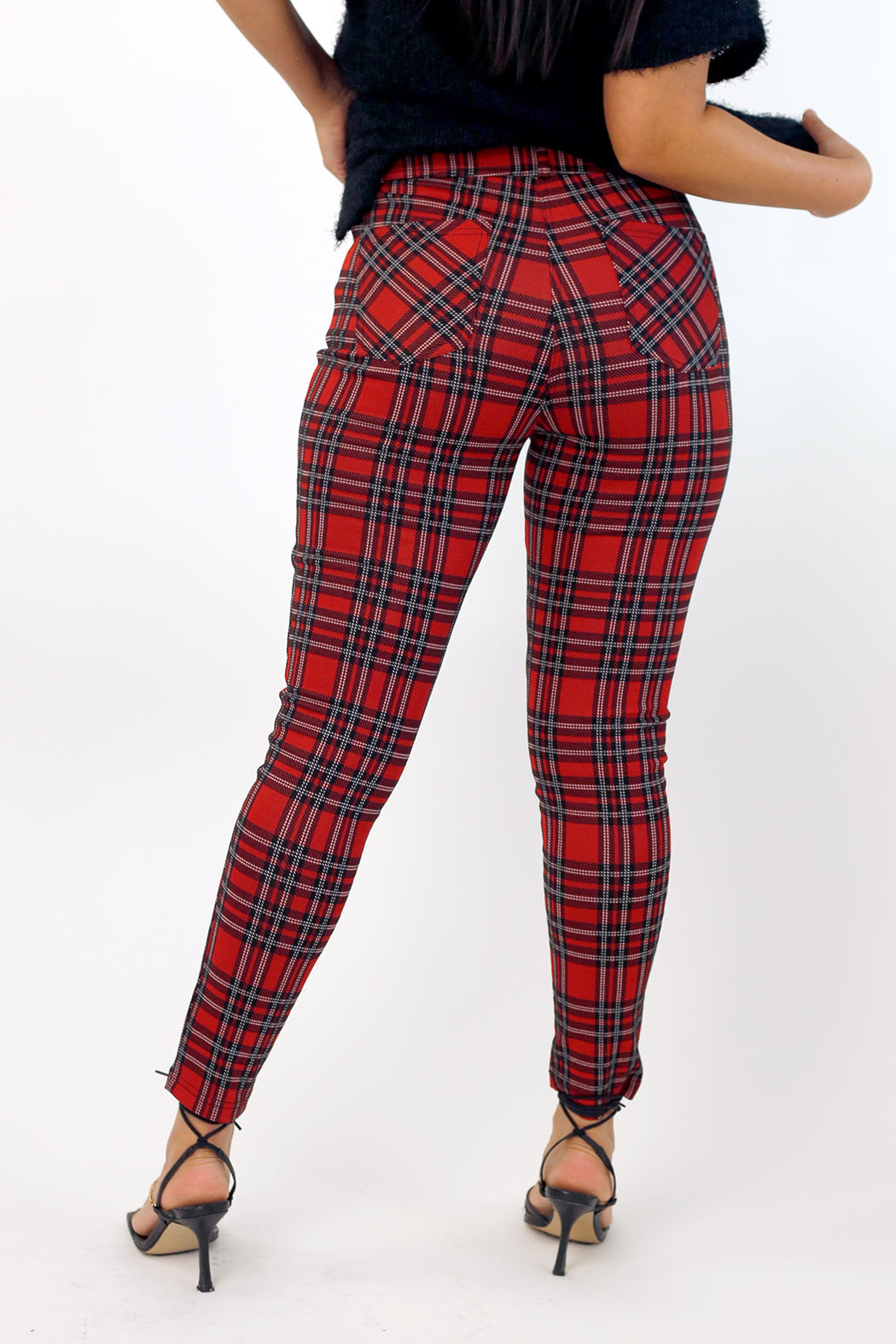 Red Tartan Ponte Slim Pant