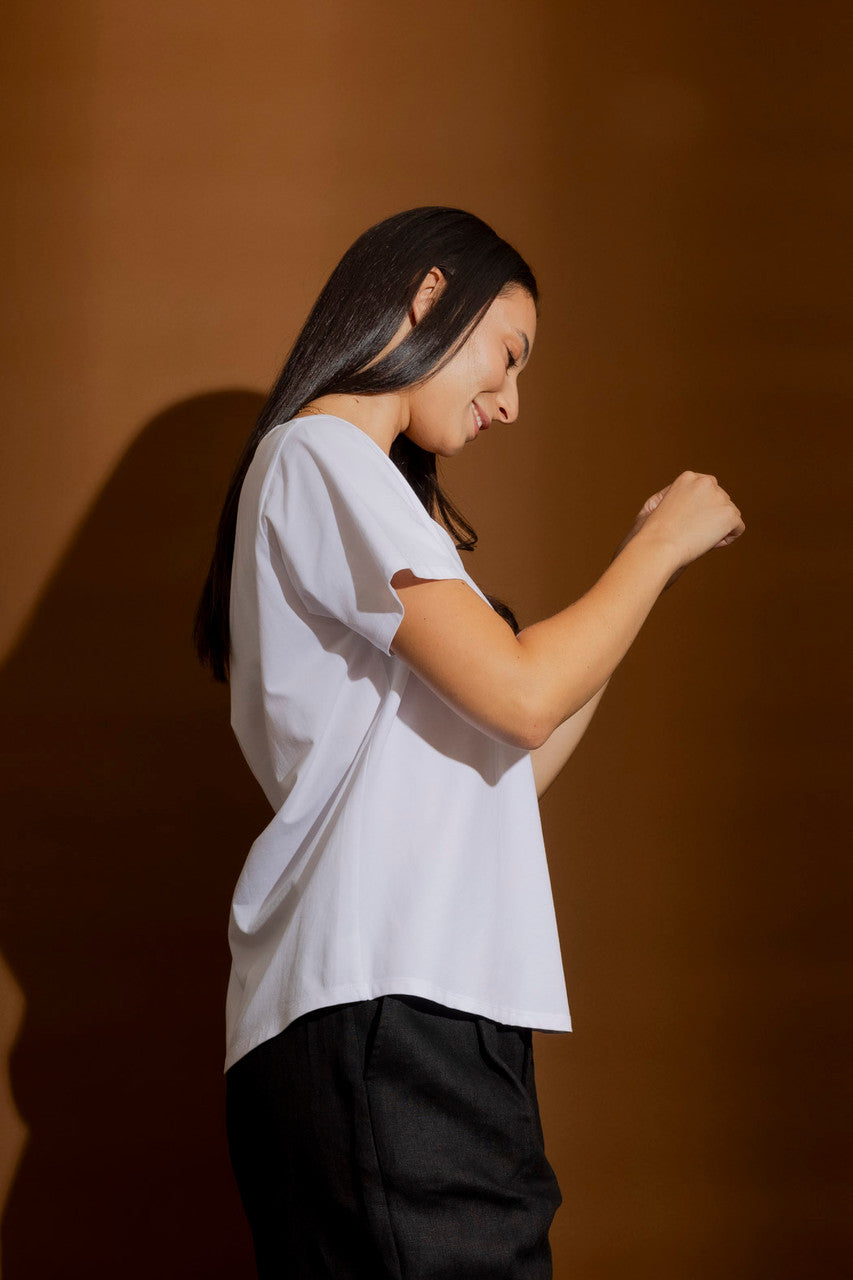 V Neck Crisp White Plain Tee