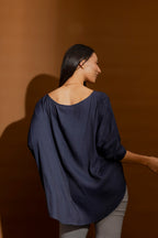 Navy Silky Hi-Lo Top