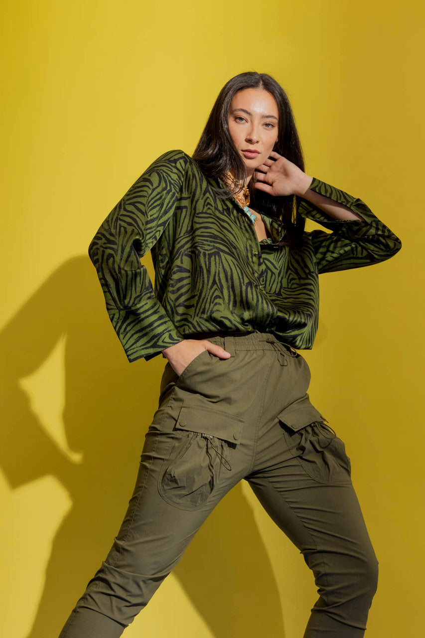 Khaki Silky Boyfriend Shirt
