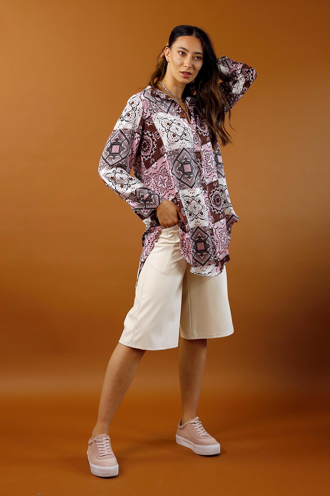 Pink/Choc Silky Boyfriend Maxi Shirt - SALE