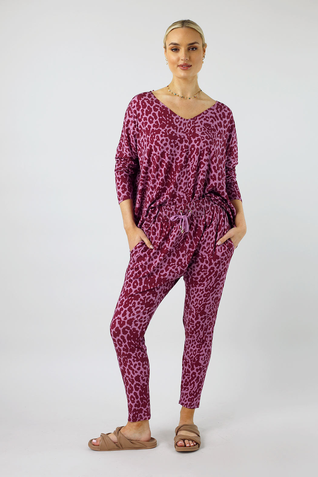 Pink Print Bamboo Slouch Pants - FINAL SALE