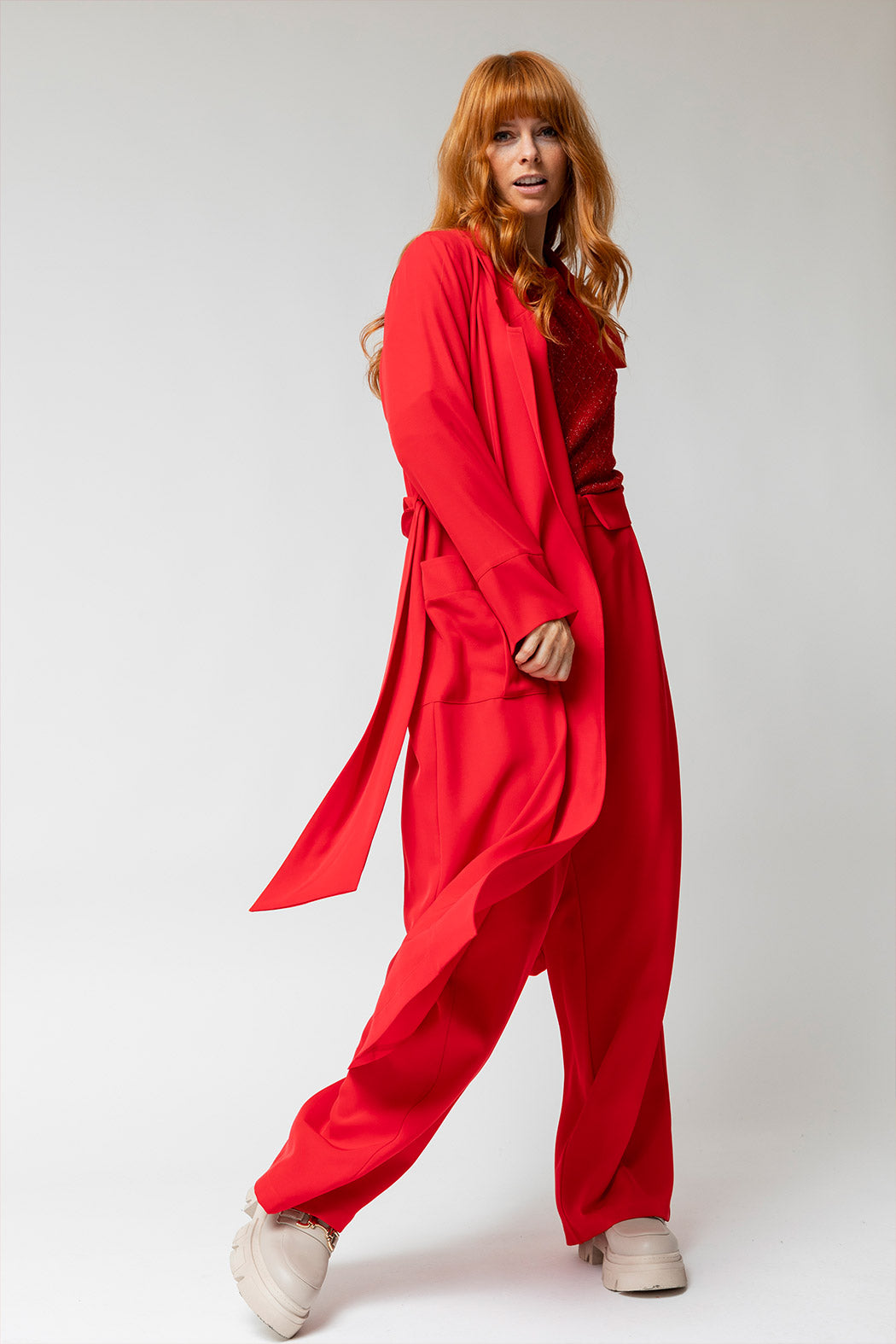 Red Euro Paperbag Pant