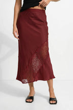Burgundy Glow Lace Bias Skirt
