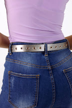 Metallic Grey Eyelet Belt
