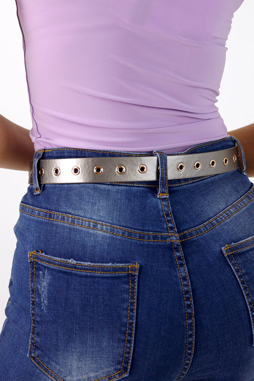 Metallic Grey Eyelet Belt