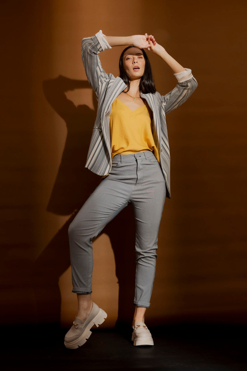 Washed Navy Striped Oversized Blazer