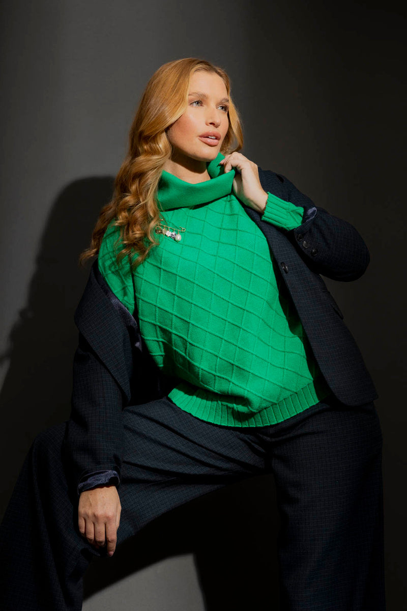 Jade Diamond Cowl Neck Jumper Jade S/M
